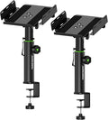 Set of 2 Dual Side Clamping Studio Monitor Stands Desk Clamp Speaker Stands 0-12°Tilt Height Adjustable Extendable Top Plate Mounted by Screws