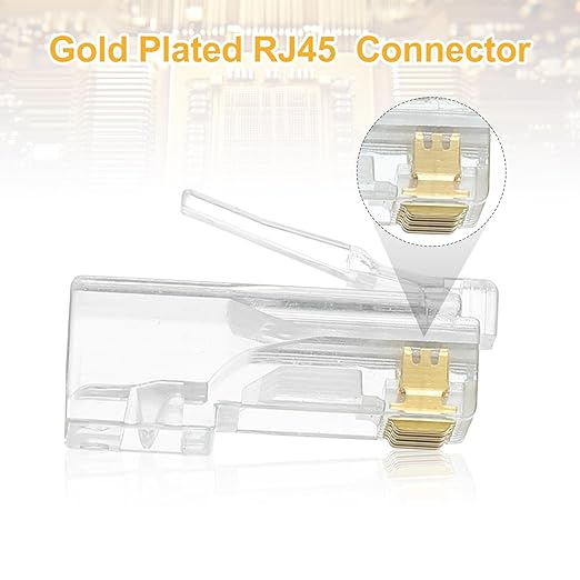 MECCANIXITY 100pcs Cat6 RJ45 Pass Through Connectors, RJ45 Connector 8P8C Gold Plated Plugs with 100pcs Yellow Strain Relief Boots for Solid or Stranded UTP Ethernet Cable, 1.1mm