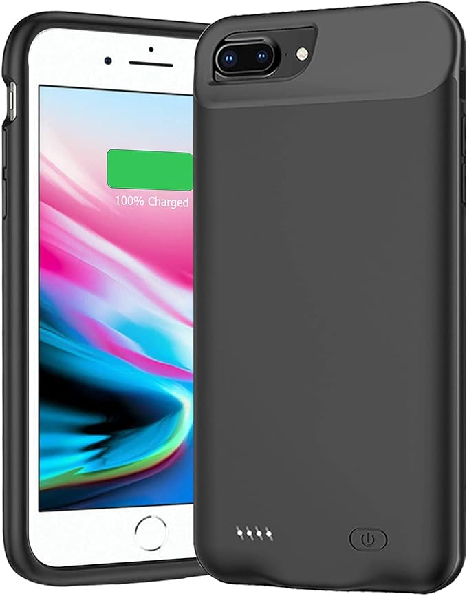 Battery Case for iPhone 6 Plus/6s Plus/7 Plus/8 Plus, 10000mAh Portable Battery Pack Rechargeable Smart Charger Case Compatible with iPhone 6 Plus/6s Plus/7 Plus/8 Plus (5.5 inch) Battery Case (Black)
