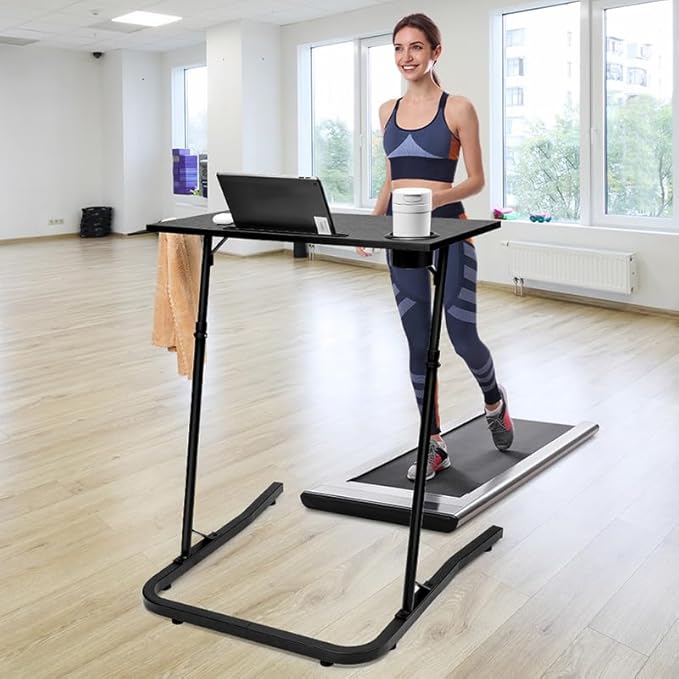 Ikkle Adjustable Bike Trainer Desk, Workstation Standing Desk for Treadmill Cycling, Cycle Trainer Stand Table for Indoor Workstation (Black)