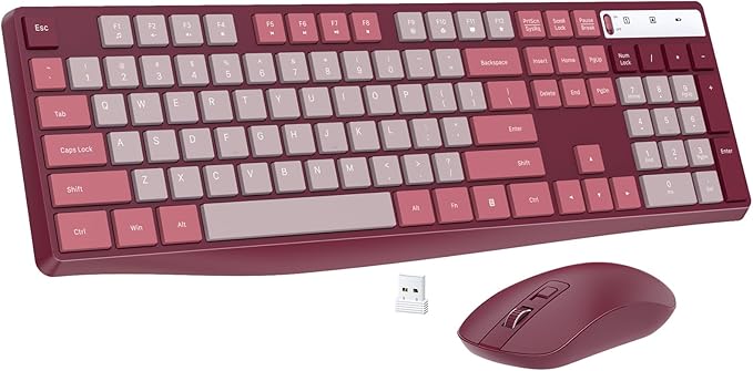 Wireless Keyboard and Mouse Combo, Lovaky 2.4G Full-Sized Ergonomic Keyboard Mouse, 3 DPI Adjustable Cordless USB Keyboard and Mouse, Quiet Click for Computer/Laptop/Windows/Mac (1 Pack, Rose)