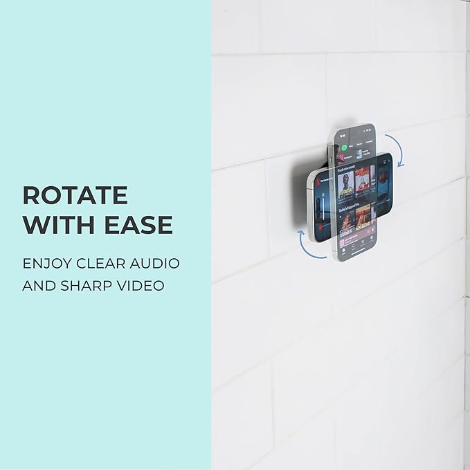 hula+ MagSafe Phone Holder Portable Mount, Reusable Stand for Shower, Mirror, Kitchen, Window, & Bathroom Compatible with MagSafe Adjustable Rotation for Content, TikTok, Movies & Music