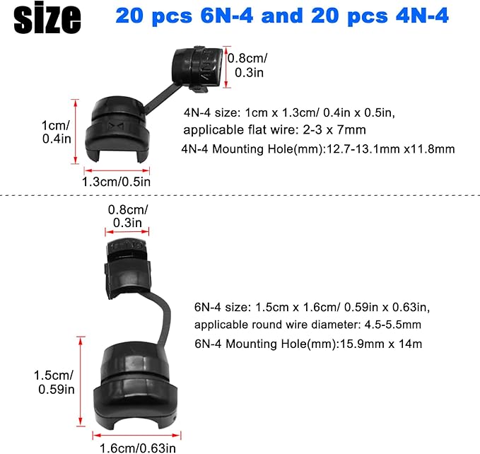 40PCS Nylon Insulation Cable Bush Grommet Electric Cable Protection Cord Buckle Strain Relief Bushing Black Wire Cover Round Cord Grommet,Office Home Wire Cover Management 6N-4 4N-4