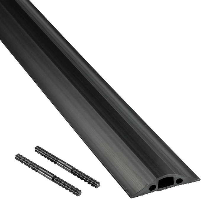 D-Line 6ft Floor Cord Cover, Made in USA Linkable Cable Protector, Hide Extension Cords, Protect Cords, Prevent Cable Trips, Cord Hider, Heavy Duty - Cord Cavity = 0.56" (W) x 0.35" (H) - Black