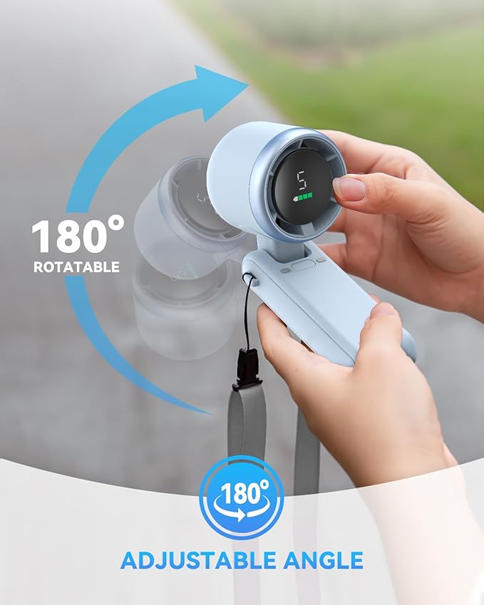 Portable Handheld Turbo Fan, 5-Speed Personal Fans, 5000mAh Rechargeable Fans Up to 12 Hours, Weight only 0.6lb Small Fan, Hand/Neck/Desk Fan 3 IN 1, Beach Vacation Essentials(Blue)
