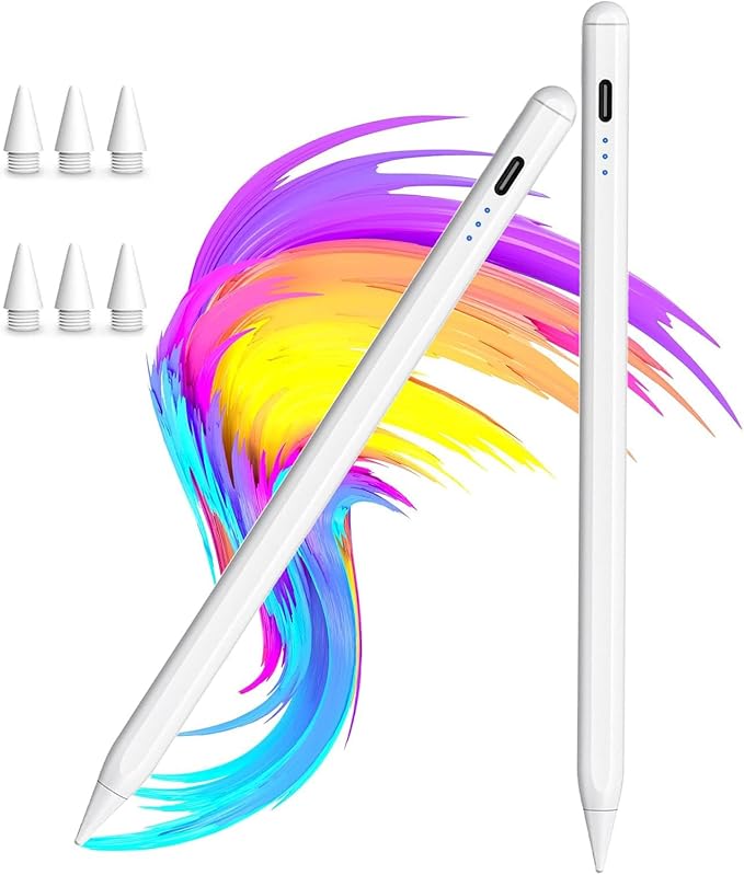 【2Pack】 Stylus Pencil for iPad 2018-2025 A16 11/10/9/8/7/6,iPad mini A17 Pro/6/5,iPad Air M3/M2 11"/13"/5/4/3,iPad Pro M4 13"/12.9"/11" USB-C Fast Charging Pencil,Pixel-Perfect Tilt Sensitivity