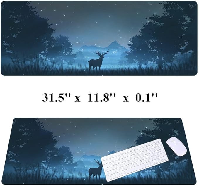 RTGGSEL 31.5x11.8 Inch Non-Slip Long Extended Large Gaming Mouse Pad with Stitched Edges XL Laptops Keyboard Mouse Mat(Forest Deer)