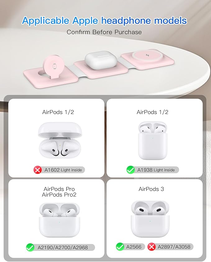Charging Station for Apple Multiple Devices: 3 in 1 Foldable Magnetic Wireless Charger Stand - Travel Charging Dock Compatible with iPhone 16 15 14 13 12 Pro Max Plus Apple Watch AirPods