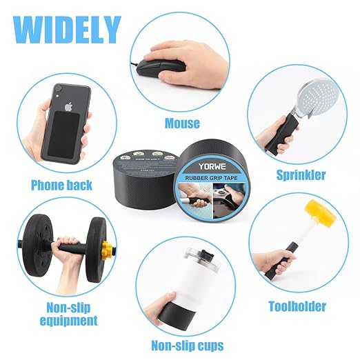 Rubber Grip Tape, Ultra-Thin Strong Adhesive Anti-Slip Waterproof Heat Resistant Wear-Resistant Cushion Pad, Making Handles or Contact Surfaces Safer, with Grip and Comfort (Black, 1In x 10Ft)