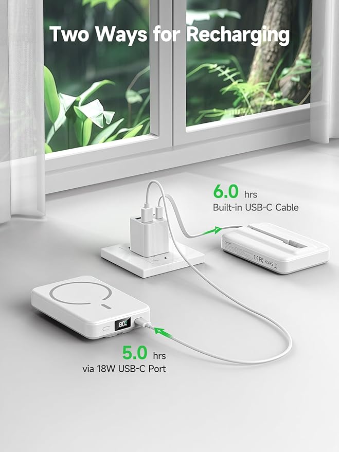 LVFAN for Magsafe Power Bank 10000mAh, Fast Charging Wireless Magnetic Portable Charger with Built-in USB C in&Out Cable, Travel LED Display Battery Pack for iPhone 17 16 15 14 13 12