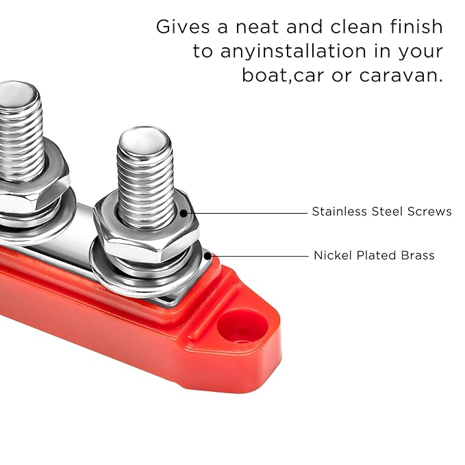 Recoil S2P-38 Bus Bar 250A Power Distribution Block Busbar Dual 3/8” Studs Terminal for Boat Automotive Solar System
