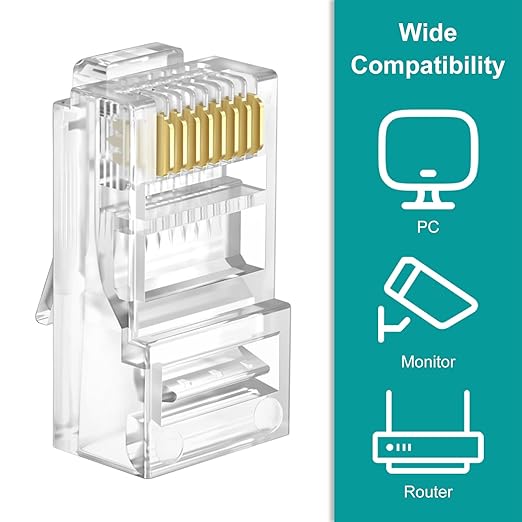 100-Pack Cat 6 Pass Through RJ45 Connectors with RJ45 Boots Cover (Cat6 Connector/ Cat5e Connector/Ethernet Ends/Cat 6 Ends/ RJ45 Modular Plugs) for Solid or Stranded UTP Cable