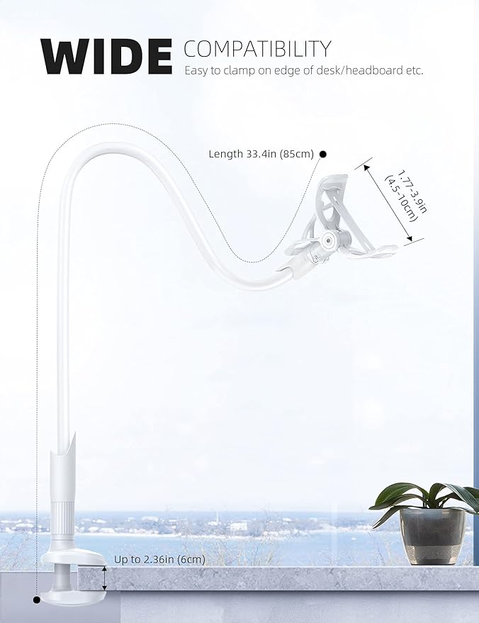 Lamicall Phone Holder, Gooseneck Mount, Compatible with 4-7'' Smartphones and Desktops, Adjustable Arm and Non-Slip Base, Easy to Install and Use