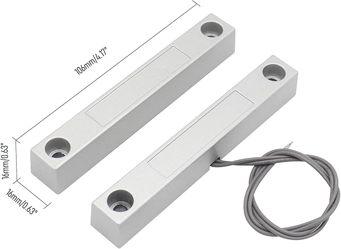Magnetic Reed Switch Wired Surface Mount Normally Open NO Contact Sensor Alarm Magnetic Door Switch with 2 Wires, Zinc Alloy Sliver, MC-58