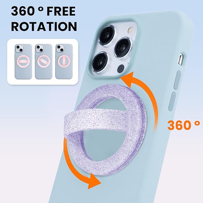 Magnetic Silicone Ring Grip Phone Holder, Loop Grip Phone Holder,Magnetic Phone Loop,Magsafe Phone Grip,Compatible with Magsafe for iPhone 16/15/14/13/12 Series (Purple Sparkle)