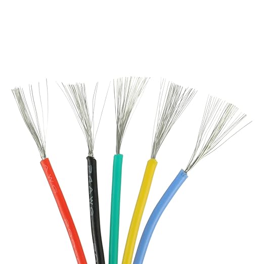 BOJACK 24 AWG Flexible Silicone Wire Electric Wire Hook up Wire Kit 300V Cables with Plus 20 φ3mm Heat Shrink Tubings and a Mini Wire Stripper(5 Colors 19.69Ft Each Color, 24AWG)