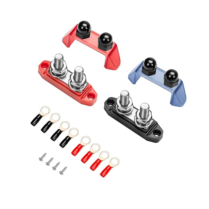 Recoil S2P-38 Bus Bar 250A Power Distribution Block Busbar Dual 3/8” Studs Terminal for Boat Automotive Solar System