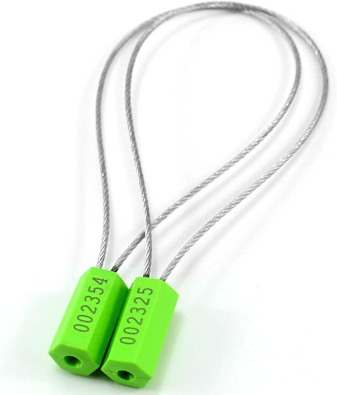 Leadseals(R) 100 Security Cable Seals Numbered Security Tags Tamper Proof Tags Pull Tight Steel Wire Seals for Truck, Trailers, Cargo, Containers, Vans, Oil Tank, Milk Vehicle (Green, Pack of 100pcs)