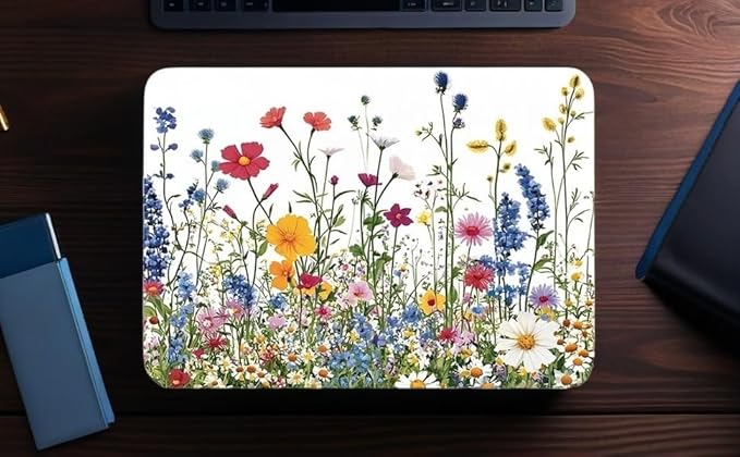 Colorful Floral Mouse Pad – Non-Slip, Washable, Waterproof with Stitched Edges, 10.2×8.3×0.12″ | Bright Desk Decor for Women, Teens & Students