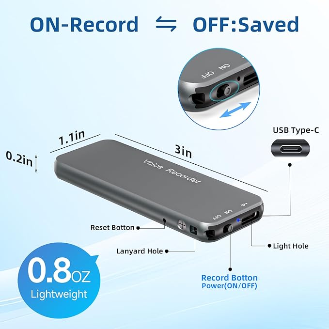 128GB(1800Hrs) Howabo Voice Activated Recorder with Playback, 40Hrs Recording Device with Metal Housing, 1536Kbps Digital Voice Recorder with USB-C for Interviews Personal Memo
