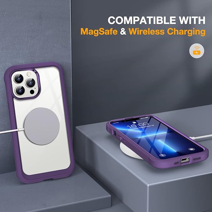 Miracase Glass Case for iPhone 13 Pro Max 6.7 inch, Upgrade Full-Body Clear Bumper Case with Built-in 9H Tempered Glass Screen Protector for iPhone 13 Pro Max, Purple