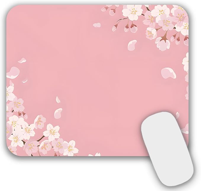 Mouse Pad, Gaming Mouse Pad, Non-Slip Rubber Base Mouse Mat with Designs for Laptop, Computer & Office, 9.5 x 7.9 x 0.12 inches (Pink Flower)