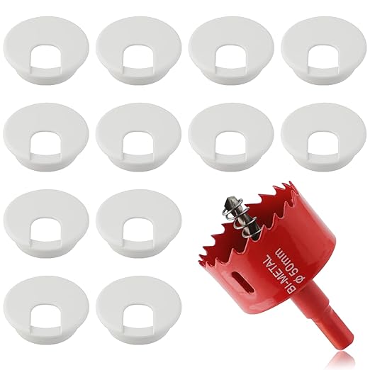 2 Inch(50mm) Desk Grommet,13 Pieces Wire Grommet, Desk Hole Cover for Cables with Hole Saw,Plastic Cable Cord Wire Hole Cover for Desk, Table,Cabinet,Countertop and Other Furniture(White)