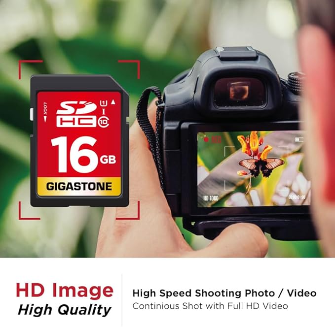 GIGASTONE 16GB SD Card UHS-I U1 Class 10 SDHC Memory Card High-Speed Full HD Video Canon Kodak Olympus Digital Camera