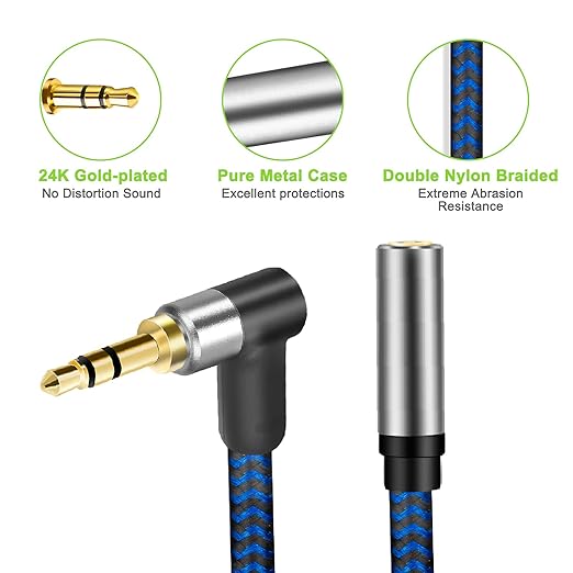 3.5mm Male to Female Extension Stereo Audio Extension Cable 30FT, Cotton-Braided Audio Extension Cable, Stereo Jack Cord for Phones, Headphones, Speakers, Tablets, PCs and More
