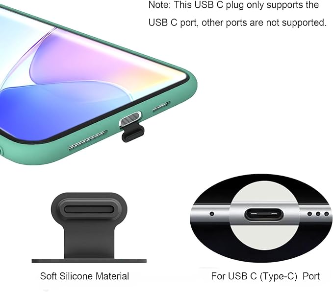 USB C-Type Anti Loss Dust Plugs, USB C-Type Port Silicone Dust Covers, with Detachable Adhesive for Mobile Phone,Compatible with 15, 16 17 Plus Pro Max..., All USB C Ports