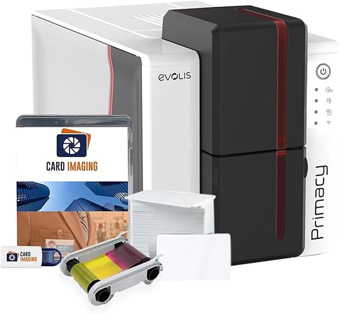 Evolis Primacy 2 Dual-Sided ID Card Printer & Supplies Bundle Badge Machine (PM2-0025-A).
