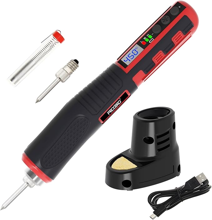 FrogBro Cordless Soldering Iron with Adjustable Cordless Temperature 392°F-842°F Type-C Fast Charging, LED Display, Portable Rechargeable Soldering Kit，Auto Sleep/Shut-Off & Safety Lock