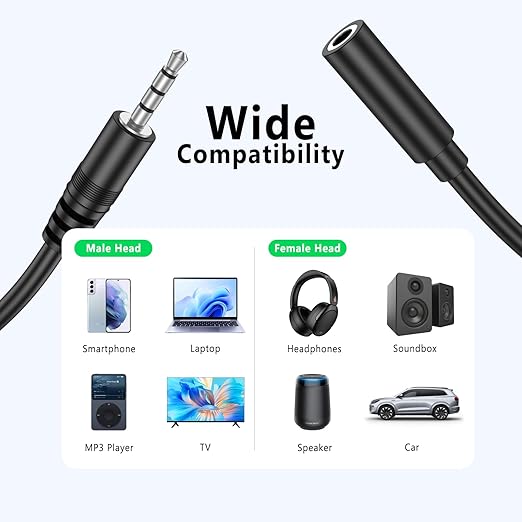 Amzpas Headphone Extension Cable, 4 Pole TRRS 3.5mm Extension Audio Cord Male to Female Stereo Audio Cable for Headset, iPhone, iPad, Smartphones, Tablets, Media Players and More (3.3ft)
