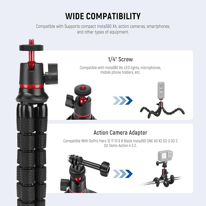 NEEWER Tripod for iPhone with Remote/Action Camera Mount Adapter/Phone Holder, Mini Flexible Camera Phone Tripod Stand Compatible with GoPro Samsung DSLR Camera Webcam for Vlog, Video Recording, T72
