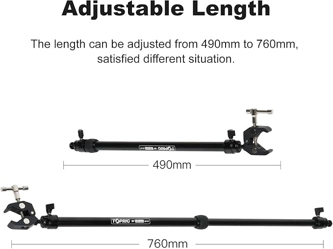Accsoon Camera Slider Support Arm(2 Arms in), Adjustable Tripod Stability Arm for Increasing Stability in Aluminum Alloy Extendable Pole for Slider Rail Track with C Clamp and Ballhead