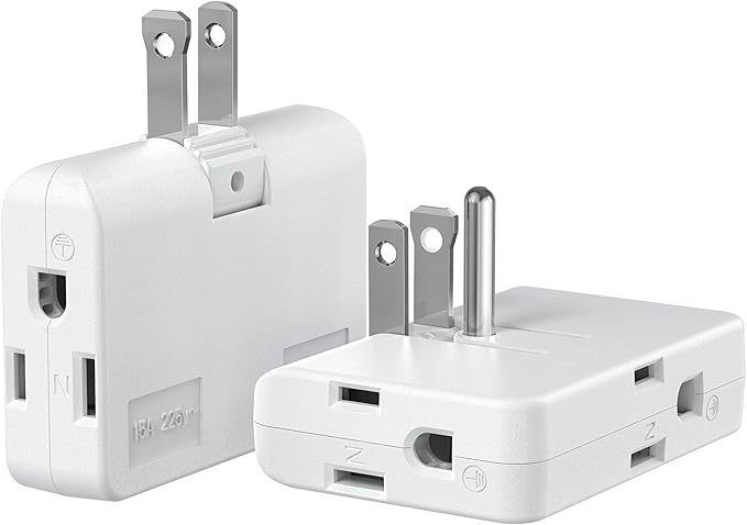 2-Prong/3-Prong Swivel Adapter, Polarized Grounding Converter with Flat Wall Plug, Fireproof 3-Outlet for Home Use (2 Pack)
