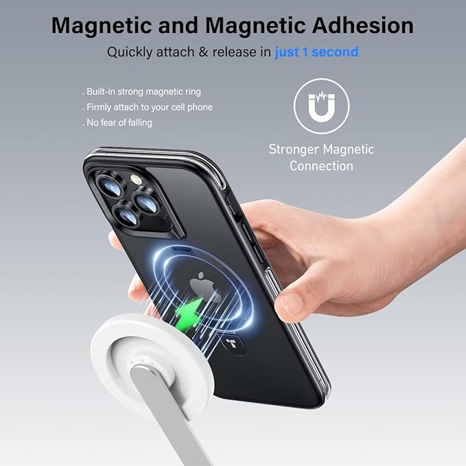 PHOPIK 35" Magnetic Selfie Stick Phone Tripod, Extendable Phone Tripod with Cold Shoe and Remote,Compatible with iPhone/Android/Sport Camera Perfect for Video Recording/Selfies/Insta360 x5（White）