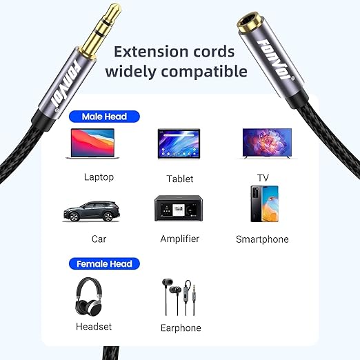 20FT 3.5mm Aux Jack Audio Extension Cable,Male to Female,TRS Headphone Extension Cable Compatible with Heaphone, MP3 Players iPhone iPad Tablets Media Player