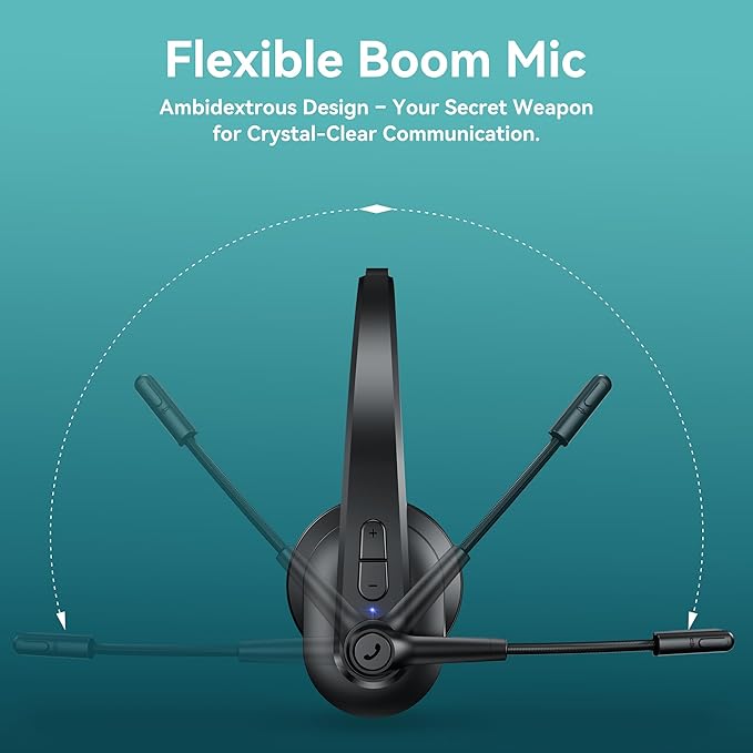 Bluetooth Headset with USB Dongle for Computer, Single-Ear Wireless Headset with Noise Cancelling Microphone for Office & Truckers, Bluetooth V5.2 with Mute Button for Work