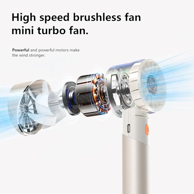 Handheld Fan,Portable Turbo Fan,Powerful Personal Fan(7000rpm High-Speed Motor,Battery Work 3-16 H),USB Rechargeable Mini Handheld Fan for Travel/Outdoor/Gift/Makeup (Beige)