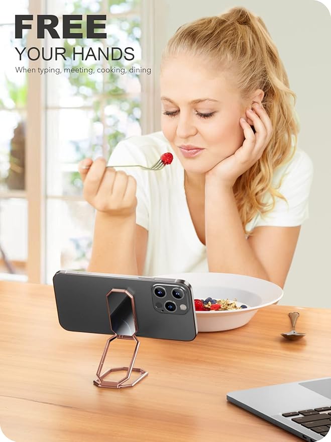 A-LuGei 𝗙𝗼𝗹𝗱𝗮𝗯𝗹𝗲 & 𝗔𝗱𝗷𝘂𝘀𝘁𝗮𝗯𝗹𝗲 Cell Phone Ring Holder Stand, Phone Kickstand for Desk, Cell Phone Holder for Hand, Ring for Back of iPhone, Metal Phone Grip for Magnetic Car Mount
