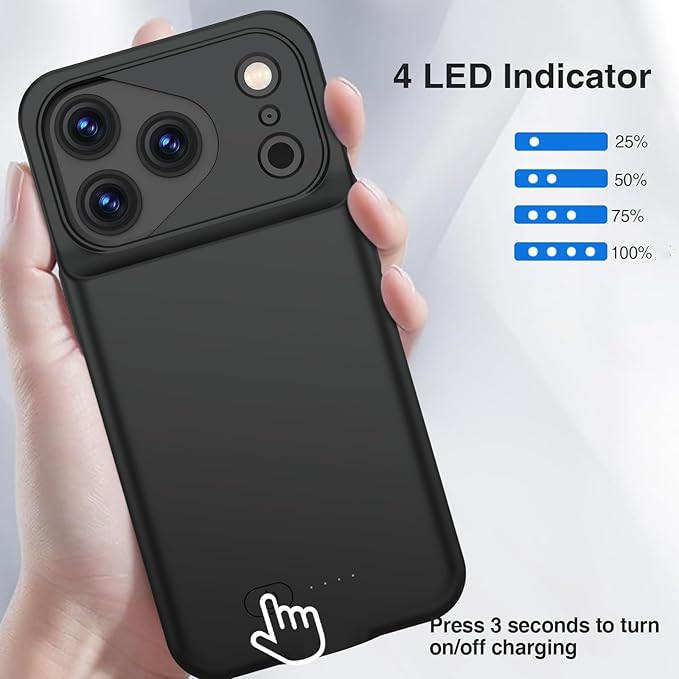 GIN FOXI Battery Case for iPhone 17 Pro, Charging Case Charger 8500mAh Ultra-Slim Lightweight Powerful Battery Pack 15W Fast Rechargeable Anti-Fall TPU Juice Box for iPhone 17 Pro (6.3") Black