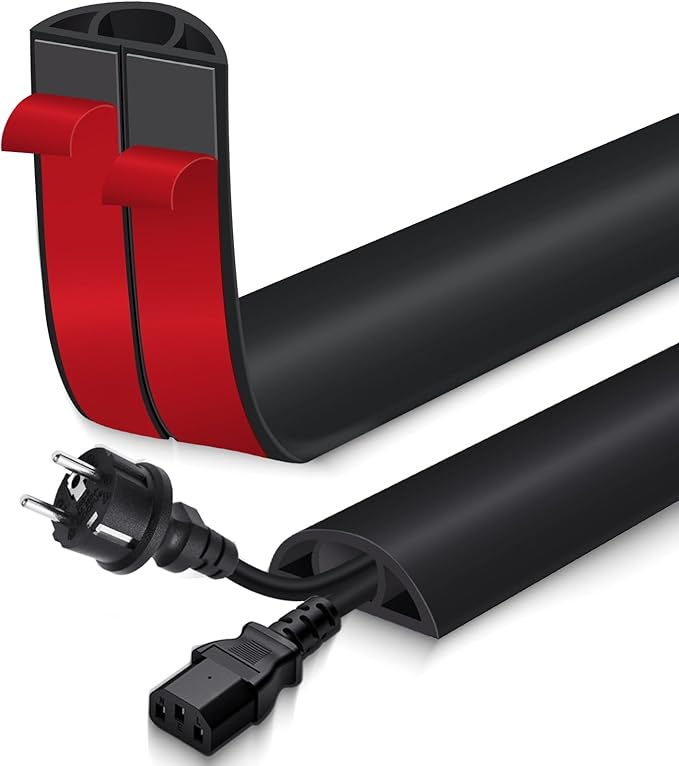 Floor Cord Cover for Wires on Floor Self Adhesive Cord Hider Floor Cable Management Wire Covers for Cords Protector Prevent Cable Trips Cord Cavity W 0.51" x H 0.31", Black, 20Ft