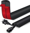 Floor Cord Cover for Wires on Floor Self Adhesive Cord Hider Floor Cable Management Wire Covers for Cords Protector Prevent Cable Trips Cord Cavity W 0.47" x H 0.27", Black, 20Ft