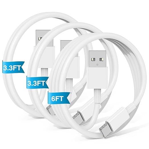 Car Carplay Cable for iPhone 16 15 Pro Plus Pro Max，3-Pack [3.3FT+3.3FT+6FT] USB A to USB C Cable for iPhone 16 15，for iPad Pro/Air/Mini，for Samsung Galaxy S24/S23/S22，for MacBook Pro/Air and More