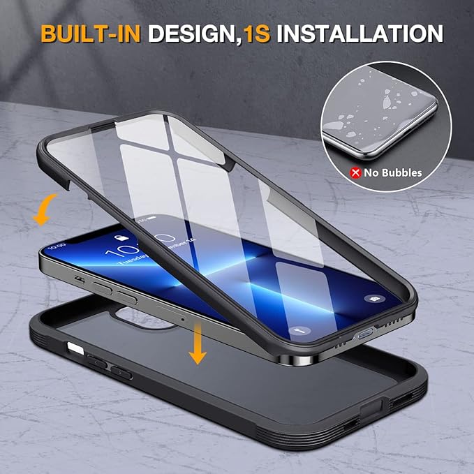 Miracase Glass Case for iPhone 13 Pro Max 6.7 inch, Upgrade Full-Body Clear Bumper Case with Built-in 9H Tempered Glass Screen Protector for iPhone 13 Pro Max, Matte Black