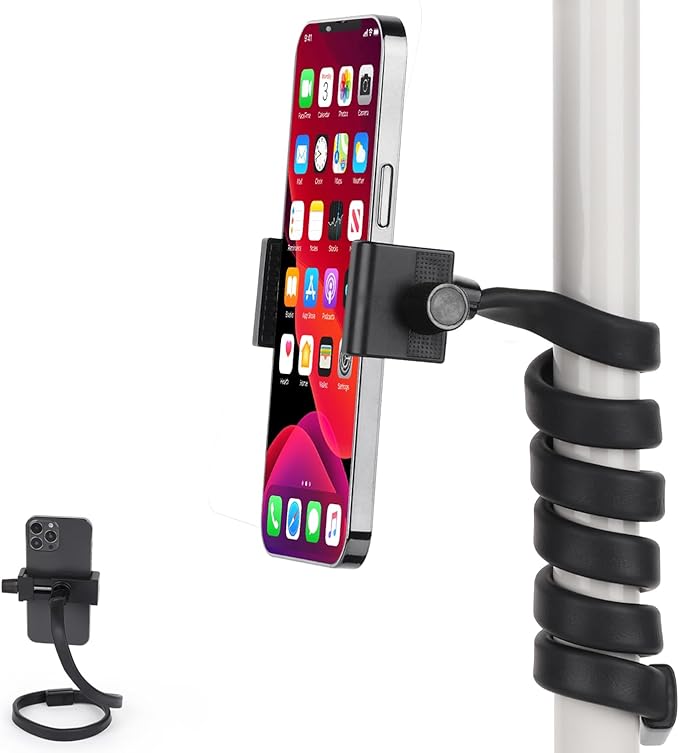 Portable Flexible Cell Phone Holder Stand for Treadmill/Stroller/Elliptical/Car/Bike/Shopping Cart,Compatible with 3.5~7.5" iPhone/Smartphone, 27.5 inch/70cm Long Arm for Cellphone