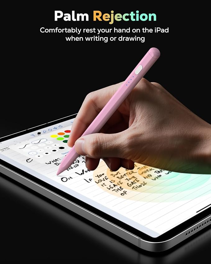 MoKo Pencil for iPad (A16) 11th 10th Gen, Stylus Pen for 2018-2025 Apple iPad 11/10/9/8/7/6/A16, Mini 7/6/5, Air M3/M2 11"/13"/5/4/3, Pro M4 13"/12.9"/11" Tilt Sensitivity, USB-C Fast Charging, Pink