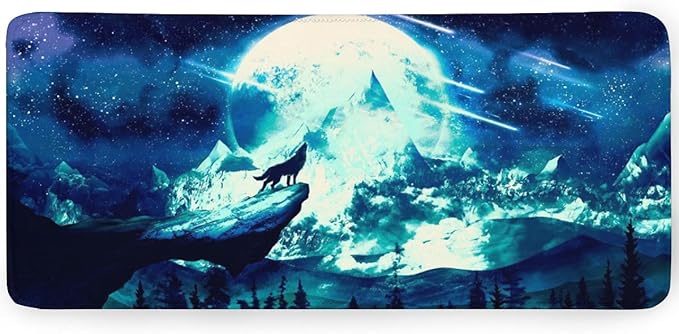 Gaming Mouse Pad Anime Mousepad Large Extended Wolves Gaming Mouse Mat with Stitched Edges Wolf Office Decor with Non-Slip Rubber Base Desk Mat for Work Gaming Office Home 31.5'' X 11.8'' Inch