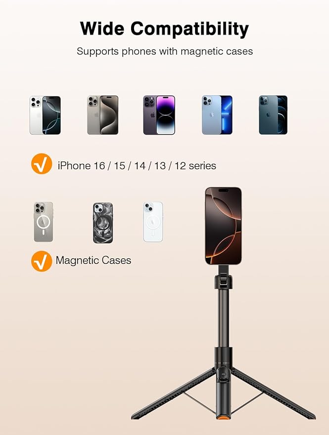 𝟐𝟎𝟐𝟓 𝐔𝐩𝐠𝐫𝐚𝐝𝐞𝐝 for Magsafe Tripod for iPhone,65”Extendable Strong Magnetic Selfie Stick for iPhone with Remote,Portable Cell Phone Tripod Stand for Vlogging Video Vacation Travel Essentials